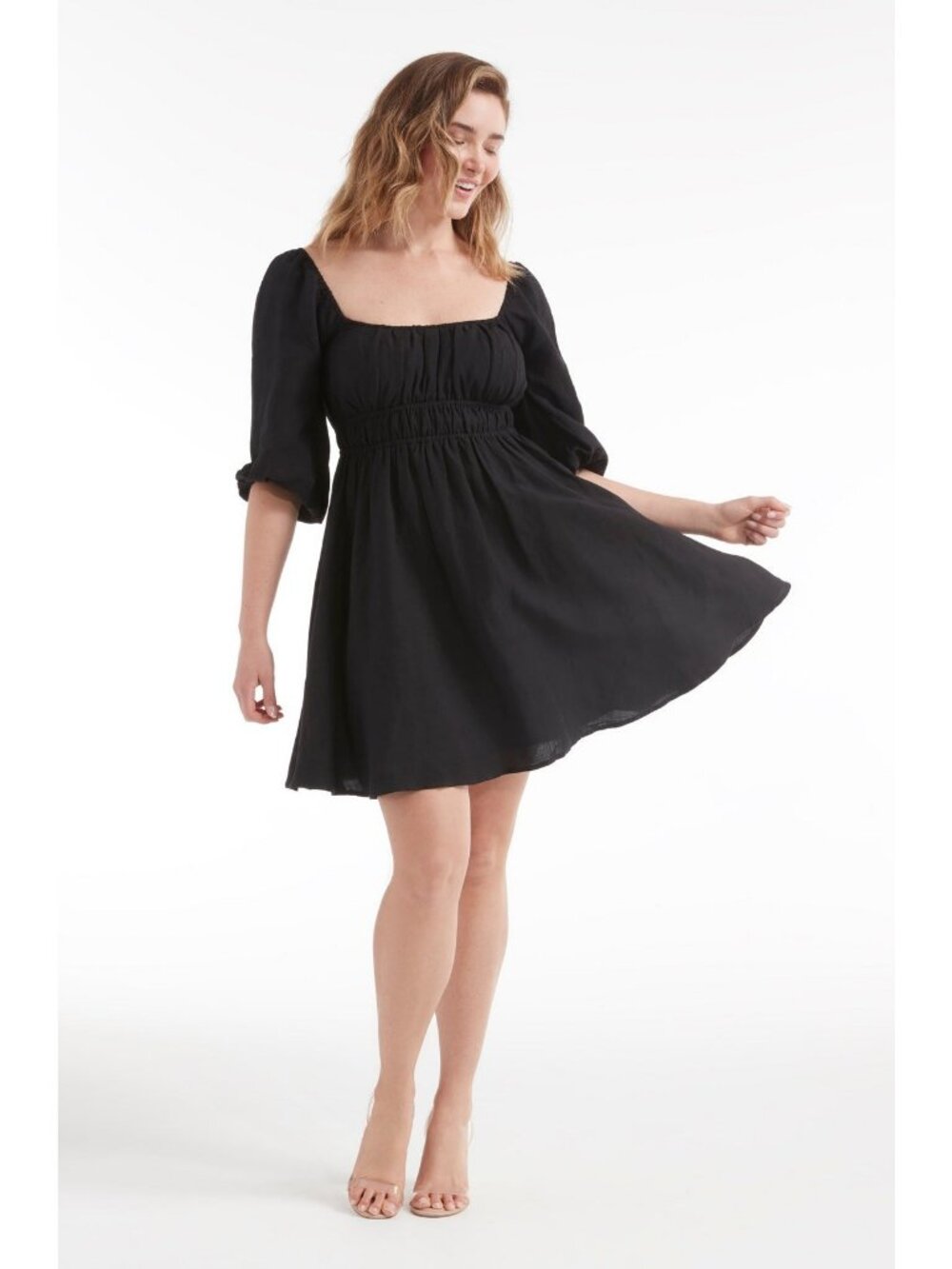 HERMOZA Lala Linen Blend Mini Dress Square Neck Size L